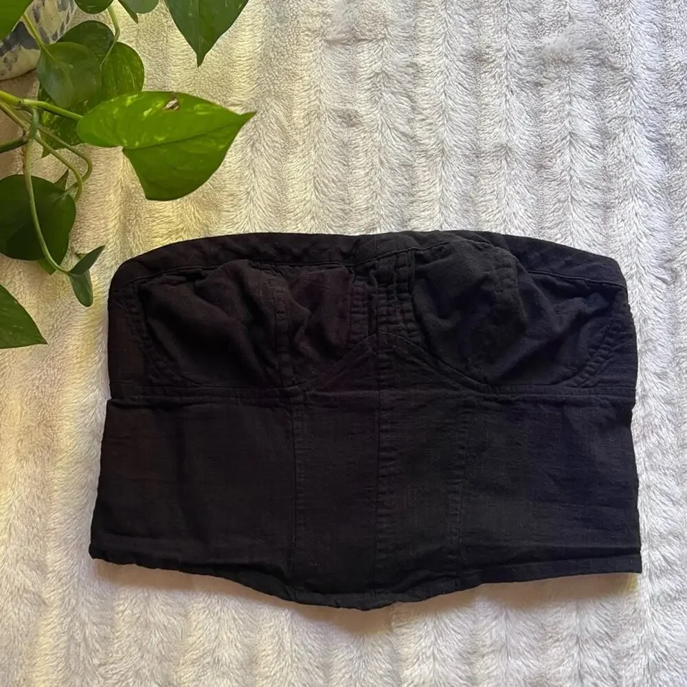 Free People Leilani Black Cotton Strapless Crop Top